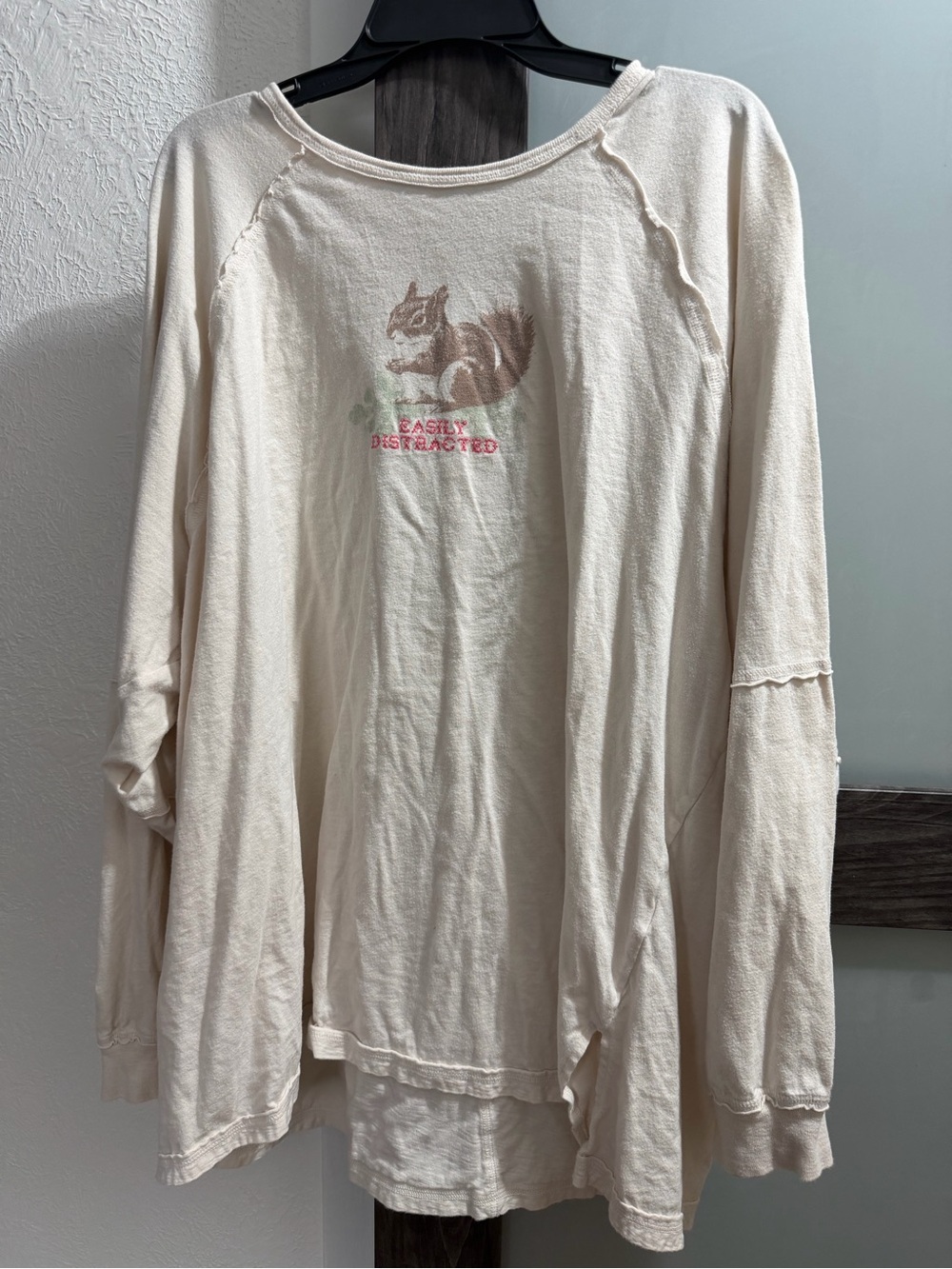 aerie Cream Long-Sleeve Graphic Tee with Squirrel Print
